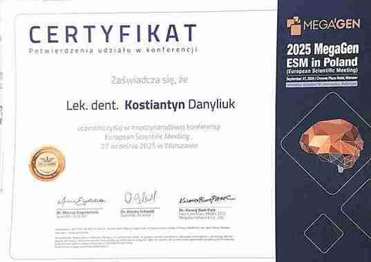 CERTIFICATE: “European Scientific Meeting” - Kostiantyn Danyliuk