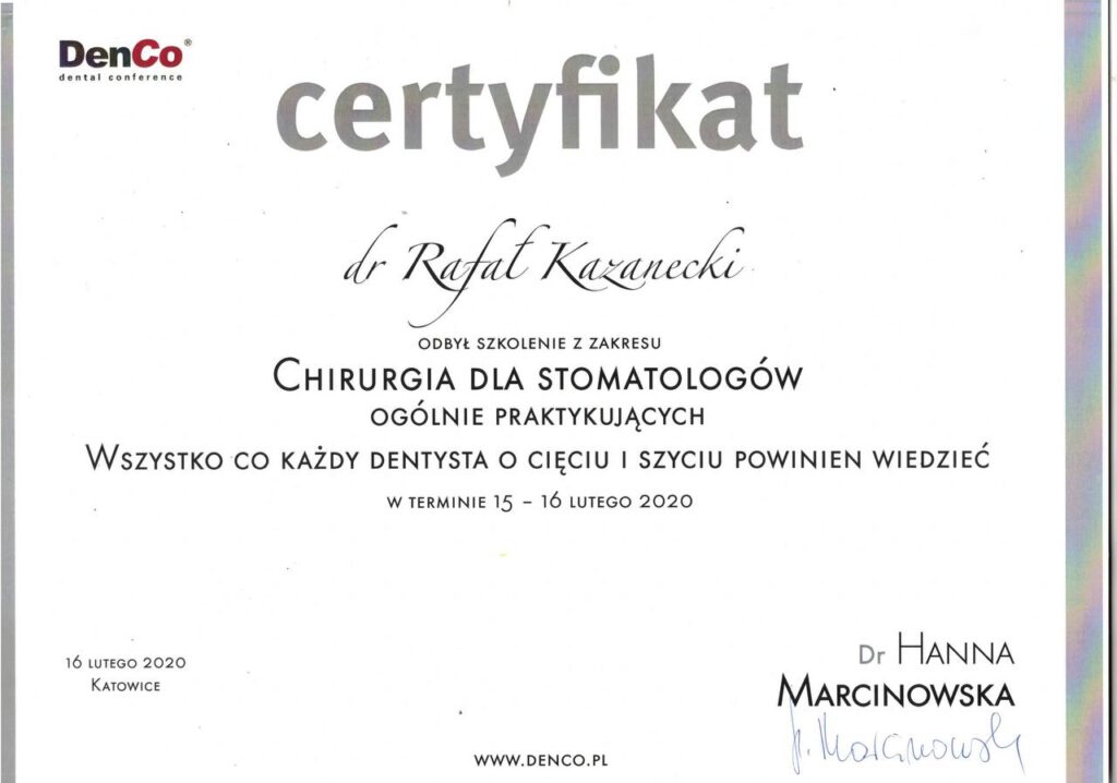 CERTIFICATE: «Everything every dentist must know about incisions and sutures» - Rafal Kazanecki